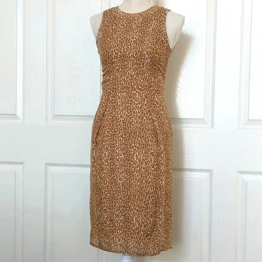 Burberry London Silk Knee-Length Leopard Print Dress
